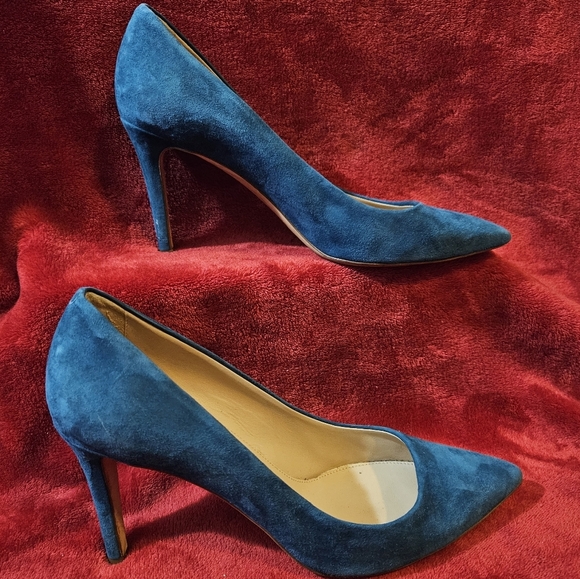 J. Crew Women Teal Blue Green Pointy-Toe Suede Leather Heels-Size 8 - Picture 1 of 7